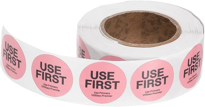 PATIKIL 500 Pcs USE First Stickers, 1 inch Round Use First Stickers Food Service Circle Inventory Control Adhesive Labels for Food Service Kitchen Restaurants Retail Storage Date, Pink