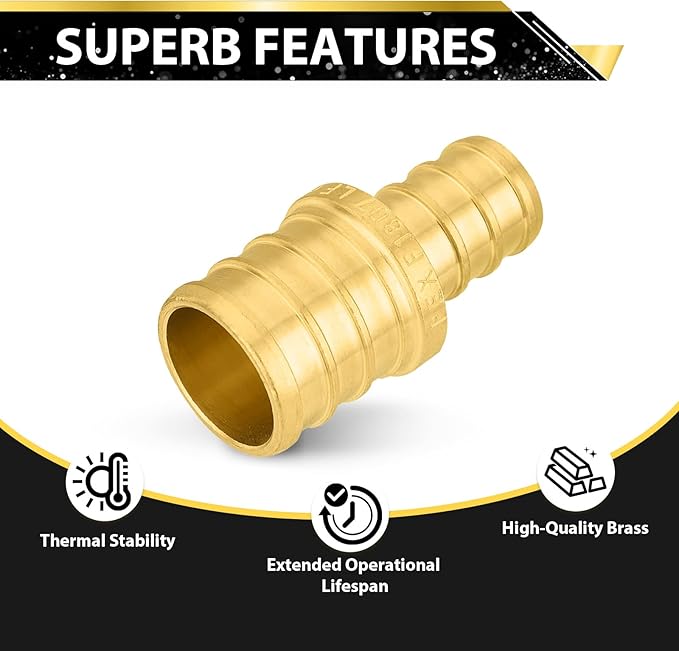 20-Pack Foskan 1/2" x 3/4" PEX Straight Reducing Coupling,Brass Crimp Fittings for PEX Tubing Pipe