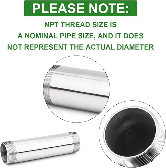 TAISHER 2PCS Stainless Steel Pipe Fittings, 1-1/2" NPT Male x 1-1/2" NPT Male Threaded, 6" Length Nipple Cast Pipe