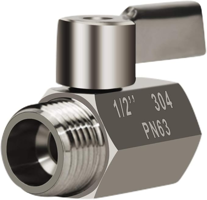 Showerhead Shut Off Valve with Stainless Handle, 304 Stainless Steel Mini Ball Valve(1/2" Female X Male) NPT Thread, Water Flow Control Valve Regulator Chrome, Shower Head Flow Control Valve