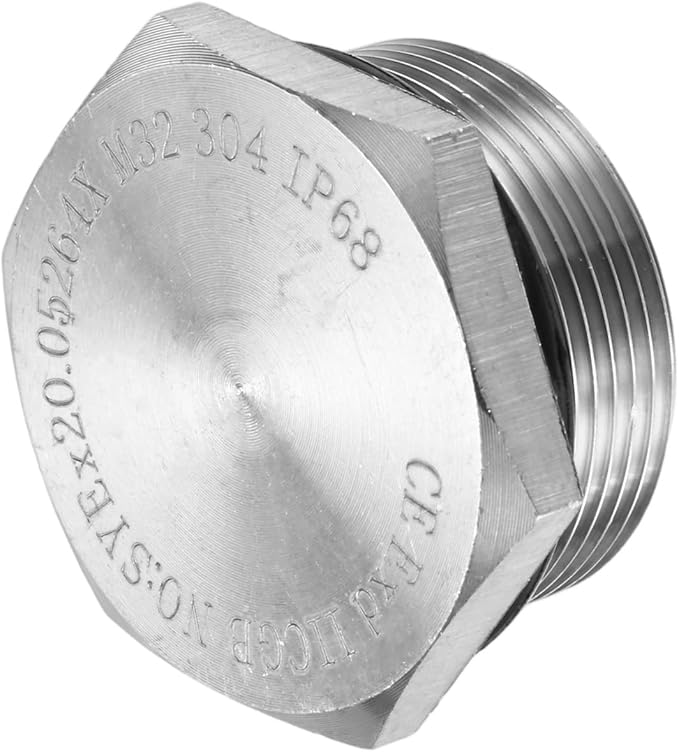 1-Pack Outer Hex Head Thread Pipe Plug Fitting, M32x1.5mm Male 304 Stainless Steel Solid Thread Bung Plug with Sealing Ring for Terminating Pipe Ends