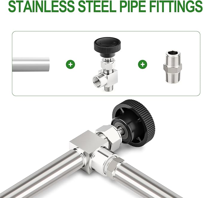 TAISHER 1PCS 304 Stainless Steel 90 Degree Needle Valve 3/8" NPT Male x 3/8" NPT Female For Flow Control Water Gas Oil With Nipple
