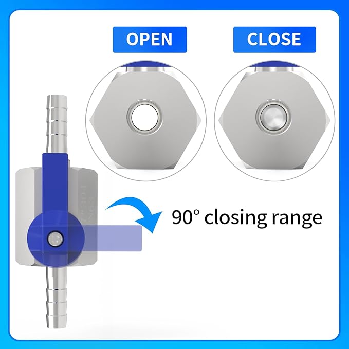 ChillWaves 304 Stainless Steel Mini Ball Valve, Shut Off Switch Ball Valve 1/4" Barb with Hose Clamp for Water、Gas、Fuel、Drip Irrigation and Aquariums(1-PACK)