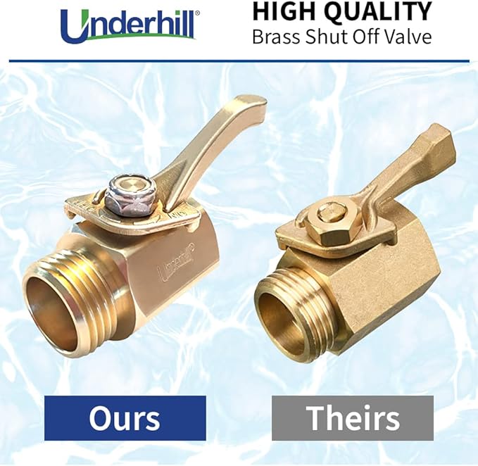 Underhill Garden Hose Shut Off Valve 3/4-Inch Hose Thread, Brass Hose Nozzle Connector, Attachment, Heavy-Duty Fittings, CV075H