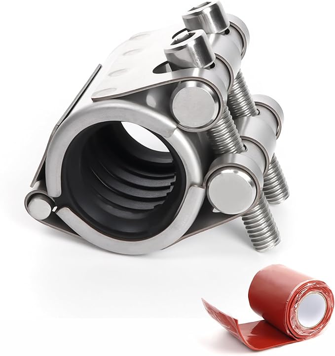 Kodilin Upgraded Pipe Repair Clamp with M1 Self-Adhesive Leak-Sealing Tape | 304 Stainless Steel Rust-Proof Emergency Pipe Repair Kit for Plastic & Metal Pipes, 3/4"(25-28mm)