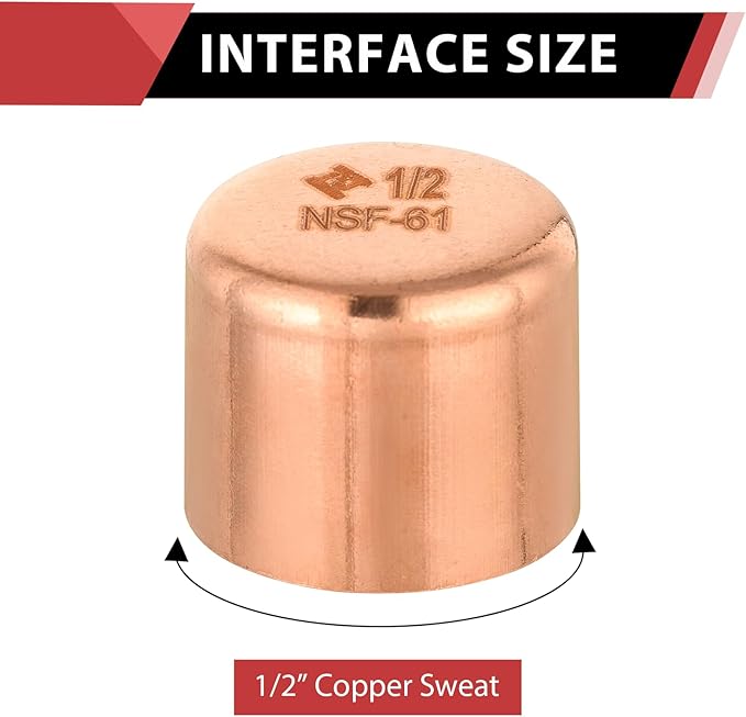 Pro 50 Pack EFIELD 1/2-inch Solder Copper Pipe End Cap (Plug), LF Copper Plumbing Fittings with Sweat Solder Connection,(COPPER020)