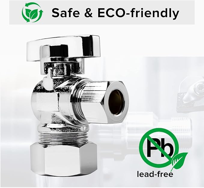 Toilet Shut Off Valve Angle Stop Valve Sink Stainless steel, Inlet 5/8 Inch Compression (1/2" Nominal), Outlet 3/8 Inch Compression, 4 Pack