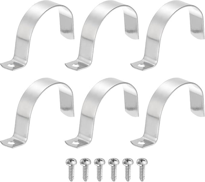 uxcell 6Pcs 57mm(2-1/4") One Hole Rigid Pipe Strap, 304 Stainless Steel Conduit Clamp Thicken U Bracket Heavy Duty Pipe Clamp with Self-Tapping Screws for Fixing Tube Cable, Silver