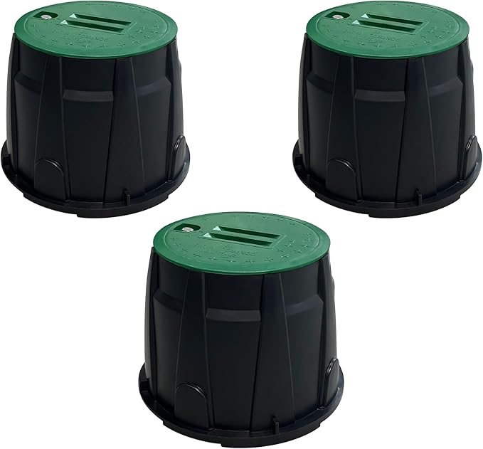 3 Pcs 10 in Sprinkler Valve Boxes, Durable PP Round Irrigation Valve Box for Garden Yard Outdoor Lawn Grassland Ground Farm, Underground Splice Box for Electrical Water Meter Box Green Cover
