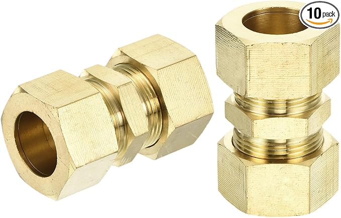 uxcell 10Pcs Brass Compression Tube Fitting, 3/4" Tube OD x 3/4" Tube OD Connector Straight Coupling Adapter Union Fittings
