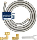 10FT Dishwasher Hose with Elbow – Stainless Steel Braided Supply Line, 3/8" Compression to 3/8" Elbow, Universal Fit, Burst Proof, NSF/Lead-Free Certified, 10-Year Warranty