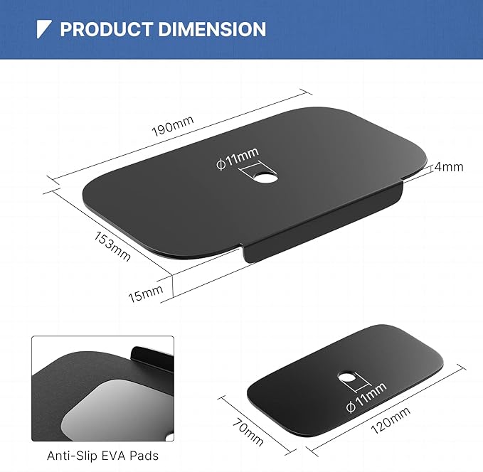 Monitor Mount Reinforcement Plate for Thin, Glass and Other Fragile Tabletop, Steel Bracket Plate Compatible with Most Monitor Stand C-Clamp Installation,Black