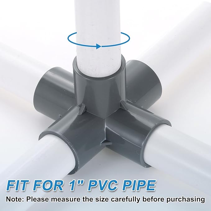 uxcell 1" PVC Fittings, 4 Pcs 5 Way Elbow Connector Elbow PVC Furniture Fittings Corner Fitting for Water Supplies PVC Furniture DIY Shelf Greenhouse Tent Connection, Grey