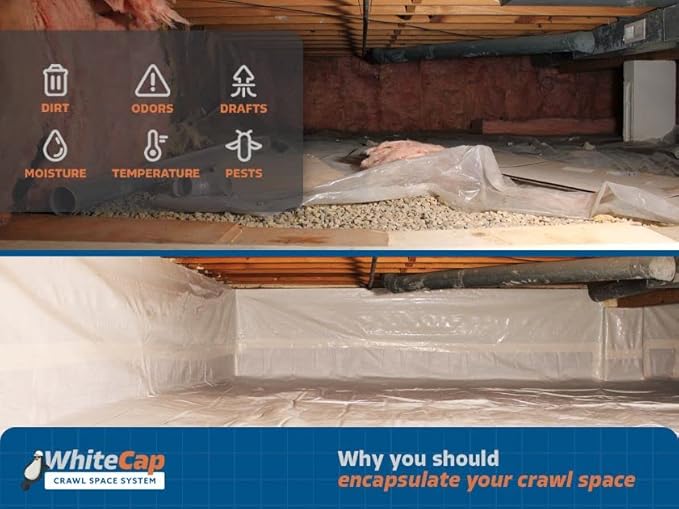 Whitecap Premium Reinforced Vapor Barrier - 12 Mil - (4' x 200') - Tear Resistant, Heavy Duty Vapor Barrier, Dura Skrim Moisture Barrier Plastic Sheeting for Crawlspace, Garden, Greenhouses