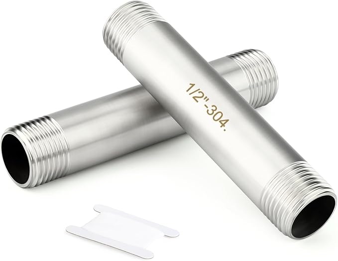 TAISHER 2PCS Stainless Steel Pipe Fittings, 1/2" BSP Male x 1/2" BSP Male Threaded, 4" Length Nipple Cast Pipe