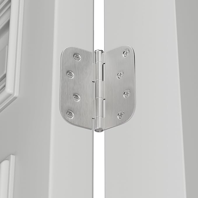 goldenwarm Pack of 12 Satin Nickel Door Hinges,4 x 4inch Interior and Exterior Mortised Door Hinges Hardware, 5/8'' Radius Corners