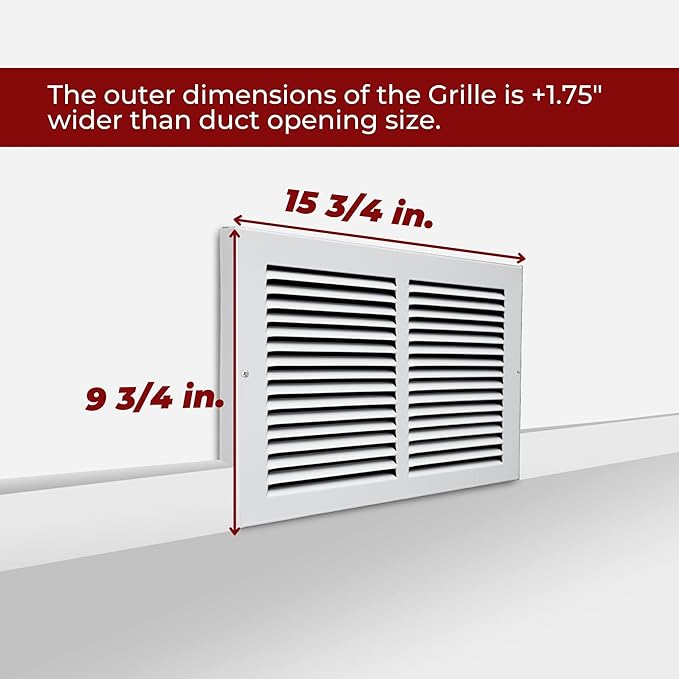 [2 Pack] Fits 14x8 Duct Opening | Steel Baseboard Return Air Grille by Handua | Vent Cover Grill | 7/8" Margin Turnback [Depth] to Fit Baseboard | White | Outer Dimensions: 15.75"W X 9.75 "H