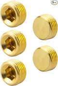 (5-Piece) Besosay 3/8" NPT Brass Pipe Plug Fitting, Counter Sunk Thread Internal Hex Head Style Male for Closing the End of Pipe