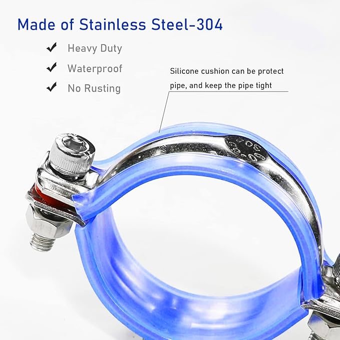 AKIHISA 2 Pcs 304 Stainless Steel Pipe Supports, Wall Mount Ceiling Mount Pipe Hanger, Pipe Holder for OD Pipe 38-40MM Adjustable Height Range 30-50mm