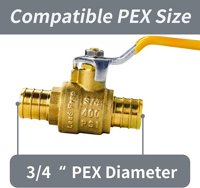 AB (10 Pack) 3/4 Inch X 3/4 Inch Full Port PEX Ball Valve, Water Shut Off Valve with 20 Pcs Stainless Steel Cinch Crimp Rings, UPC Certified