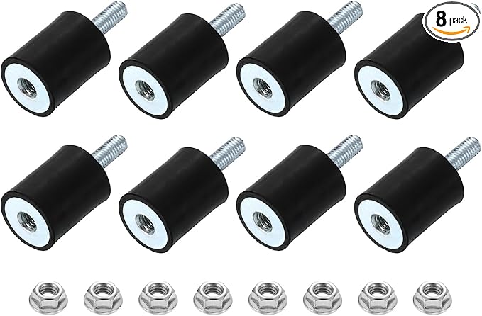 uxcell M6 Rubber Mounts, 8Pcs 20x25mm(DxH) Rubber Cylindrical Anti Vibration Isolator Shock Absorber with Lock Nut for Car Bobbin Generator Air Compressors
