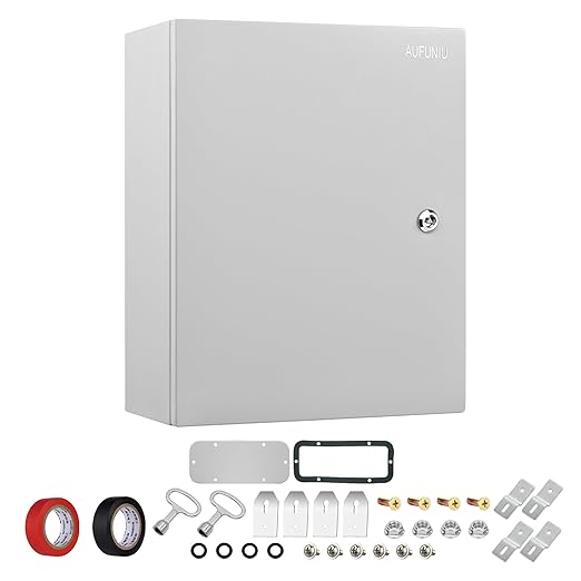 Steel Electrical Junction Box, 24 x 16 x 10 inch Waterproof & Dustproof Electrical Enclosure, Outdoor & Indoor Universal Project Box with Lock & Mounting Plate