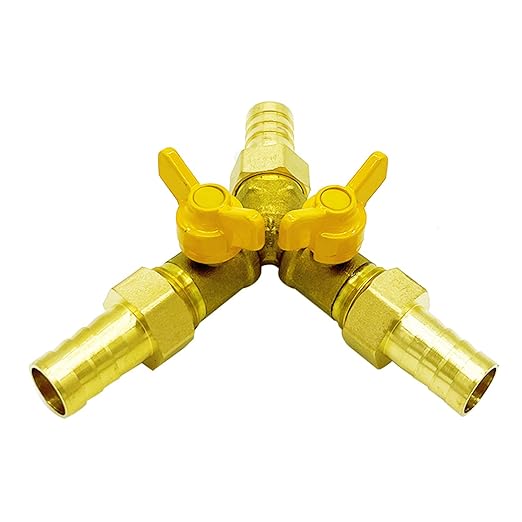 Brass 3 Way Shut-Off Valve, 3/4" Hose Barb 2 Switch Y Shaped Ball Valve Water/Fuel/Air