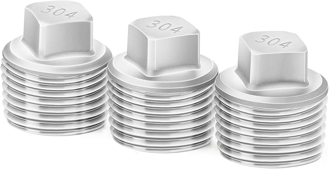 ChillWaves 304 Stainless Steel Pipe Fitting, Outer Square Head Socket Pipe Plug Fitting，1" NPT Male，Thread Adapter(3-PACK)