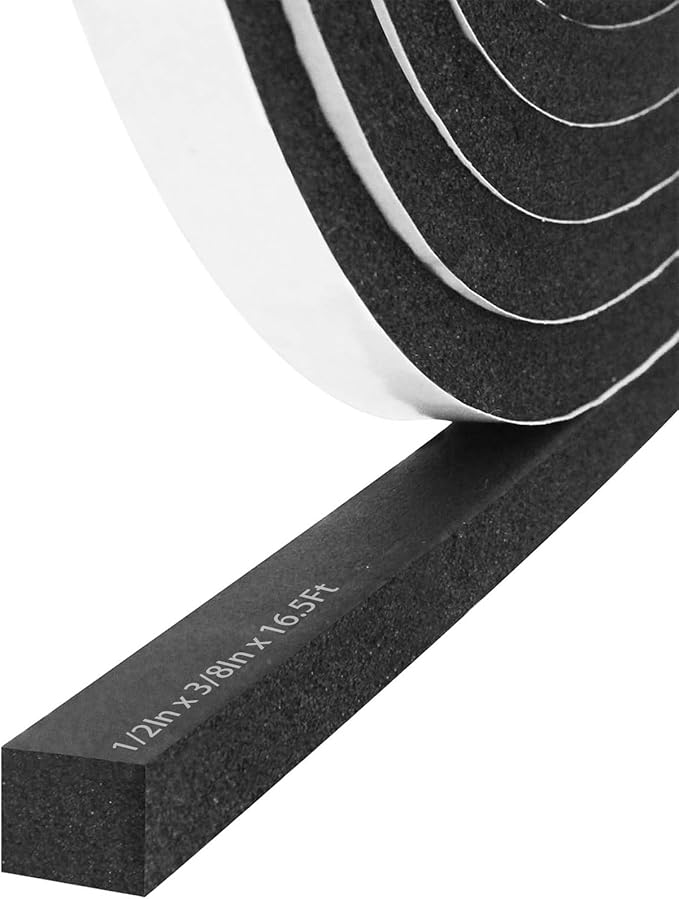 Storystore Foam Insulation Tape Self Adhesive, 1/2In x 3/8In x 16.5Ft Weather Stripping for Doors and Windows, Sound Proof Soundproofing Door Seal, Weatherstrip, Air Conditioning Seal Strip