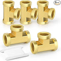 GASHER 5 Pcs Brass Tee Fitting, 3/8" x 3/8" x 3/8" NPT Female Pipe Fittings