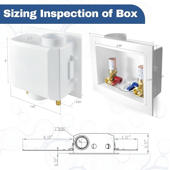 30-PACK GUOFIS Washing Machine Outlet Box with Copper Water Hammer Arrestor, PEX Laundry Washer Box with Central and Side Drain Design(1/2"MIP Sweat Connection Inlet X 3/4"MHT Outlet)(WM011-30Pack)