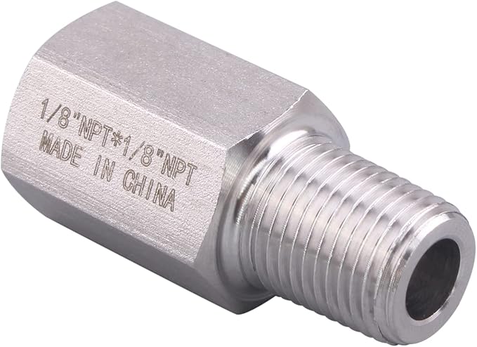 Forged Reducer Adapter Fitting - Stainless Steel 304 Reducing Pipe Connector, 1/8" NPT Female x 1/8" NPT Male (pack of 2)