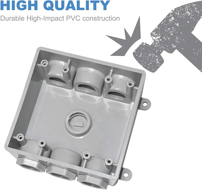 Two Gang Electrical Box, Suitable 1/2-Inch or 3/4-Inch Electrical Conduit Weatherproof Outdoor Switch Outlet Box, UL Listed，Plastic Junction Box Outlet