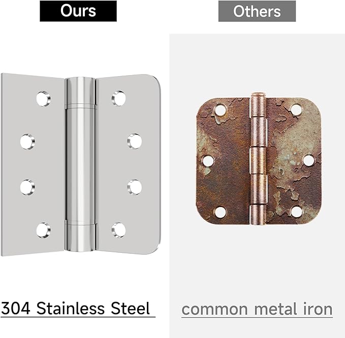 Hinges Self-Closing Door Hinges 4Inch 304 Stainless Steel Hinges Spring Hinge Heavy Duty Hinges with Square Rounded 5/8" Radius Corner Adjustable Tension 2 Pack