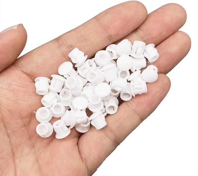 Hole Plugs 1/4" Plastic Flush Type Hole Plugs for 5.5-6mm Hole Snap in Locking Hole Tube Screw Caps Drilling Cover Plugs Fastener Covers for Kitchen Cabinet Furniture White 100 Pack
