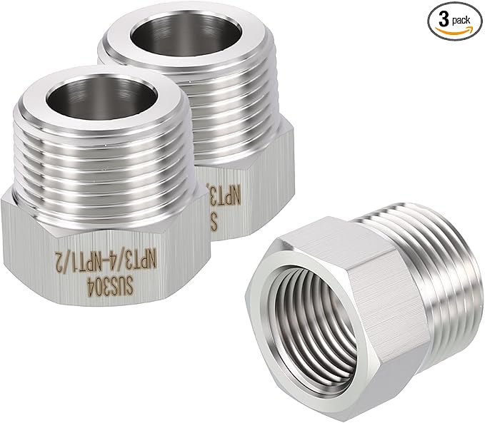 3 Pack 304 Stainless Steel Male to FeMale Adapter, 3/4" Male NPT x 1/2" FeMale NPT Hex Bushing Reducer for Industrial, Fluid, Home Gardening, Water Treatment