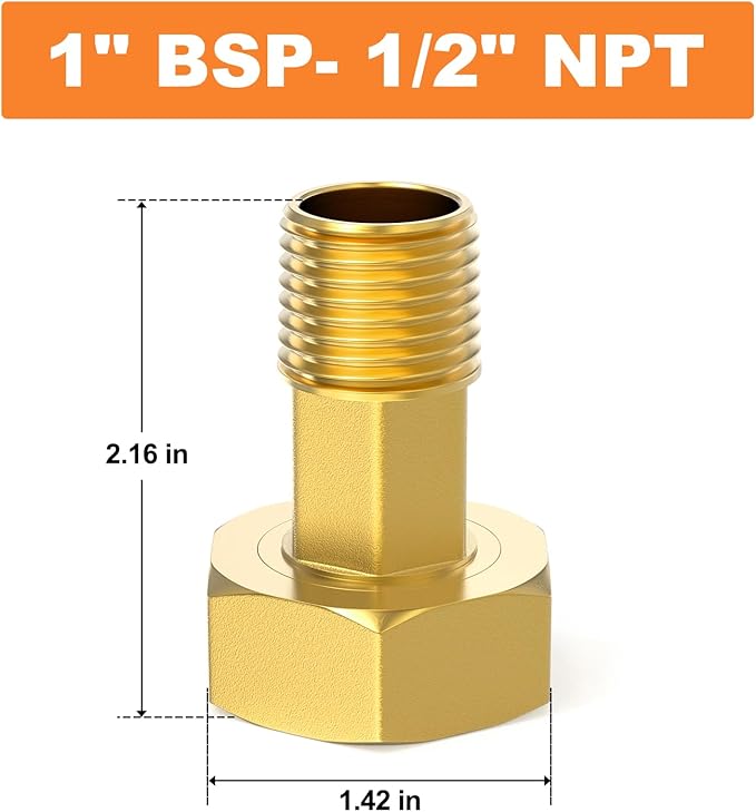 GASHER 2Pcs Brass Water Meter Pipe Fitting，1/2" NPT Male x 1" Female Adapter Pipe Fitting