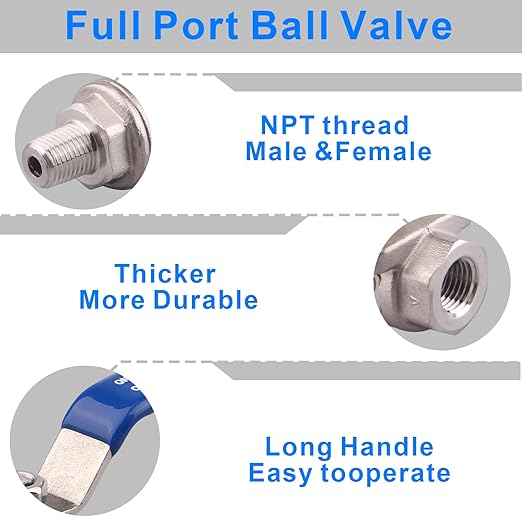 DERNORD Full Port Ball Valve 1/4 Inch - Male x Female Stainless Steel 304 Heavy Duty for Water, Oil, and Gas,1000WOG (1/4 Inch NPT)