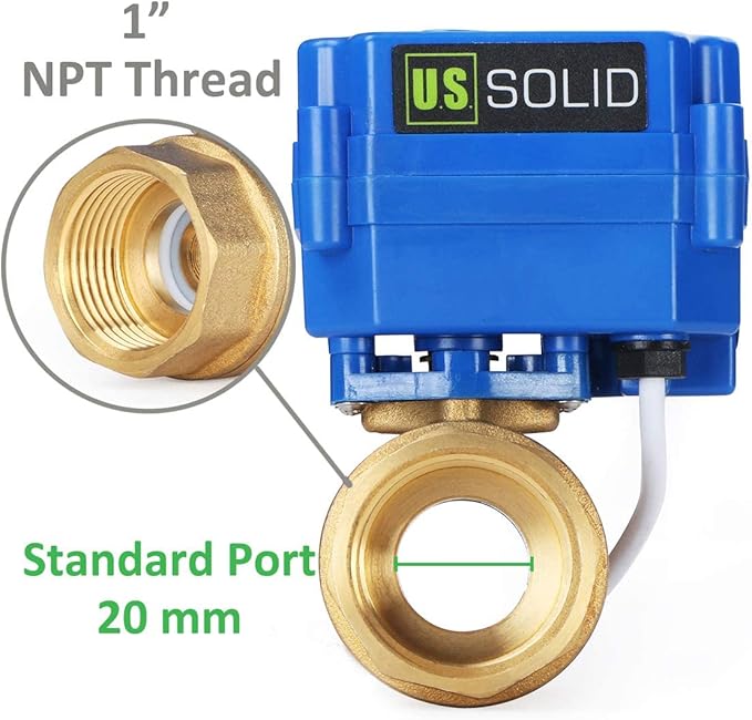 U.S. Solid Motorized Ball Valve- 1" Brass Ball Valve with Standard Port, 9-24V AC/DC and 2 Wire Auto Return Setup (25 Packs)