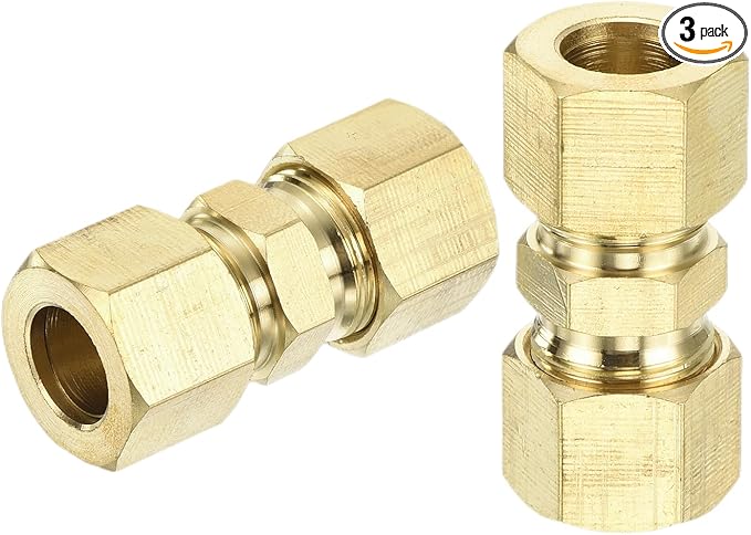 uxcell 3Pcs Brass Compression Tube Fitting, 3/8" Tube OD x 3/8" Tube OD Connector Straight Coupling Adapter Union Fittings