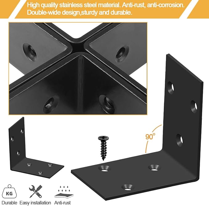AYSUM 16 Pack 3.3" x 3.3" Stainless Steel Corner Bracket, Heavy Duty L Bracket, Shelf Brackets Joint Angle Bracket for Shelves, Furniture Cabinet Bookshelf with Screws