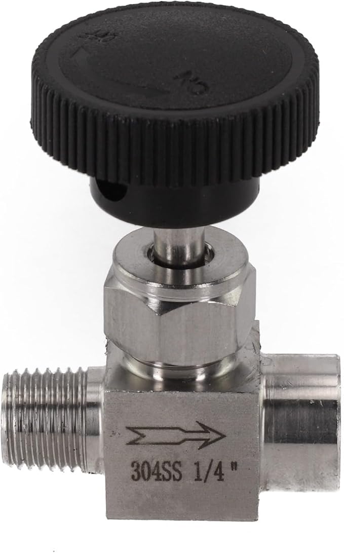 Needle Valve 1/4 Npt Valve Female To Male 304 Stainless Steel Flow Control For Water Gas Oil Systems Black Silver Plumbing Fitting