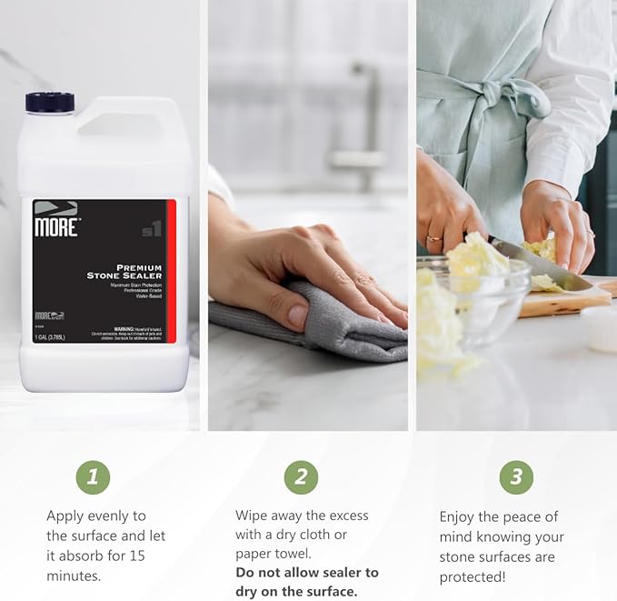 MORE Premium Stone Sealer - Water-Based Protectant - Granite, Marble, Concrete & Grout Sealer - for Indoor & Outdoor Use - Protects Against Oil, Water-Based Stains - Unscented - Gallon (128oz)