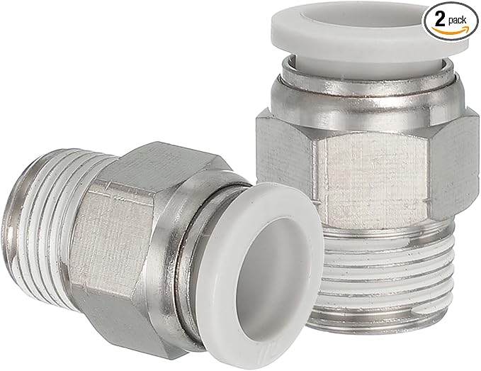 MECCANIXITY 2 Pcs NPT Push to Connect Air Fittings, Male Straight 1/2" Tube OD x 3/8" NPT Thread Air Quick Connector Coupling Adapter for Gas Hose Pneumatic Tools White