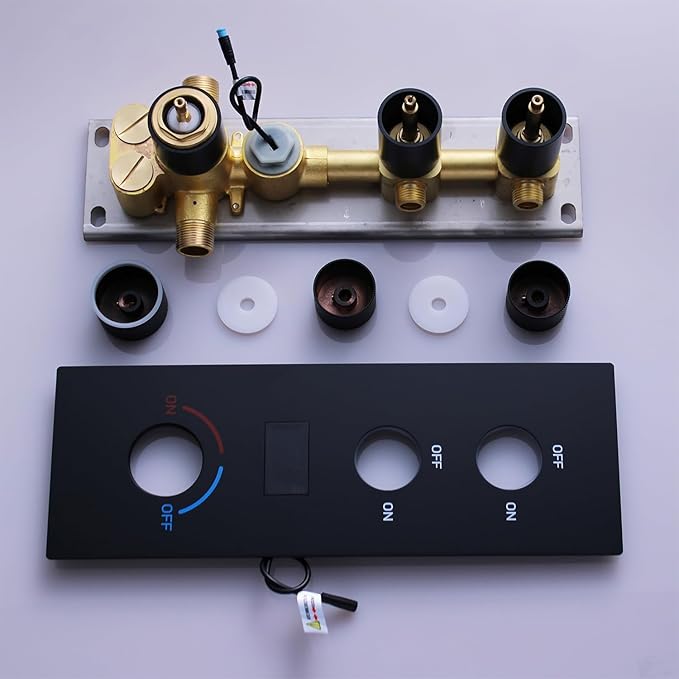 2 Function Shower Diverter with Temperature Display Solid Brass Shower Mixer Valve Pressure Balancing and Flow Control Bathroom Shower Diverter Valve，Matte Black