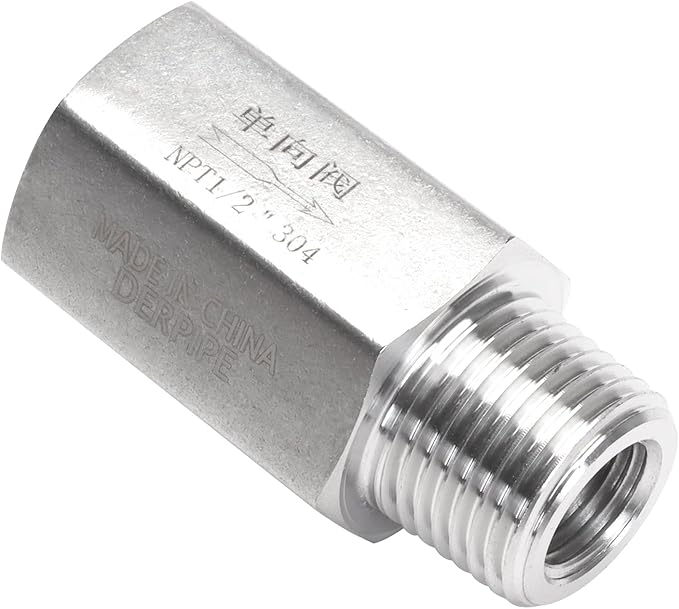 Air Check Valve - 1/2" NPT Female x Male High Temperature Stainless Steel Hex One Way Valve For Air