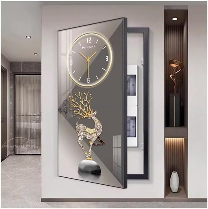 Fuse Box Cover Cabinet, Breaker Box Cover, Decorative Painting of Electricity Meter with Clock, Wall Mounted Hide Electrical Panel Cover Decorative,C,40x60cm