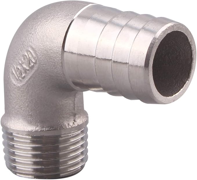 DERNORD 3/4" Hose Barb x 1/2" Male NPT Stainless Steel 90 Degree Elbow- Home Brew Pipe Fitting