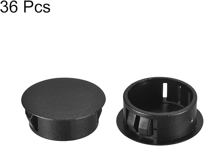 uxcell 31/32" Plastic Hole Plugs, 36Pcs Flush Type Panel Round Snap in Fastener Knockout Locking Plugs for Furniture Insert End Caps Panels, Black