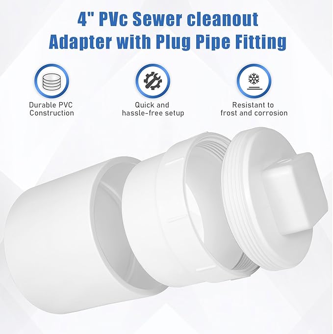 4" PVC Sewer Cleanout cap with Coupling,DWV Flush Sewer Cleanout Adapter with Plug Pipe Fitting for Outdoor Garden,RV and More Drainage Piping System